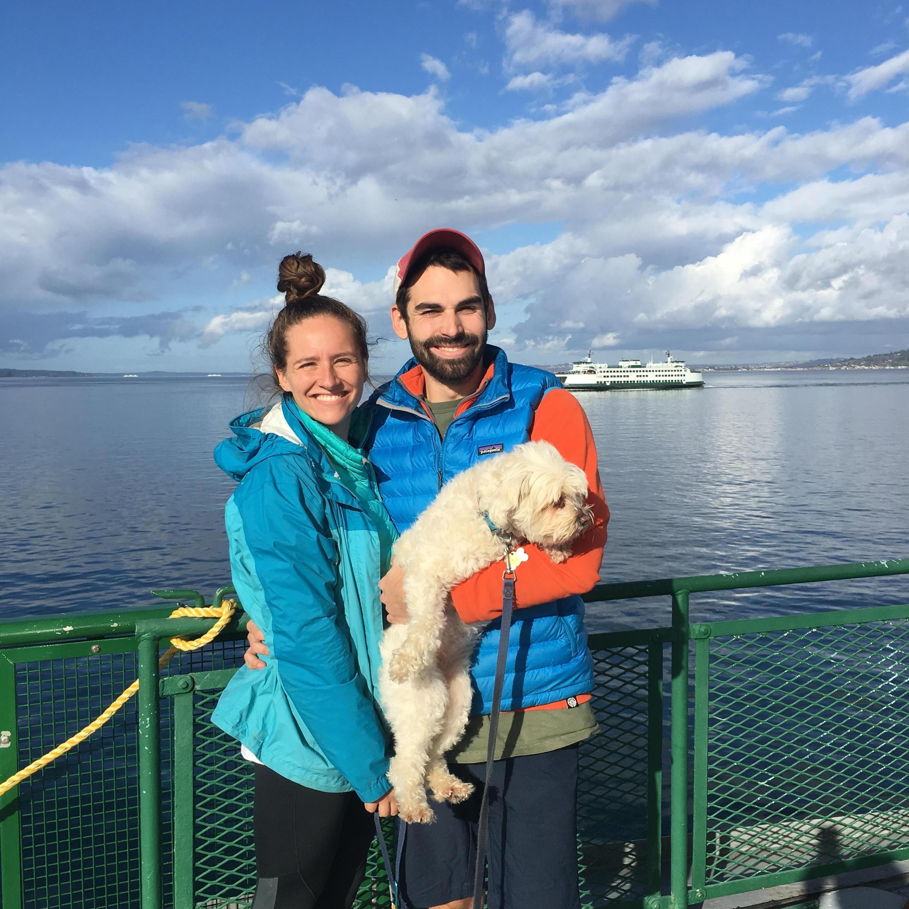 One of our last few days in Seattle, on a ferry with unamused Luna.