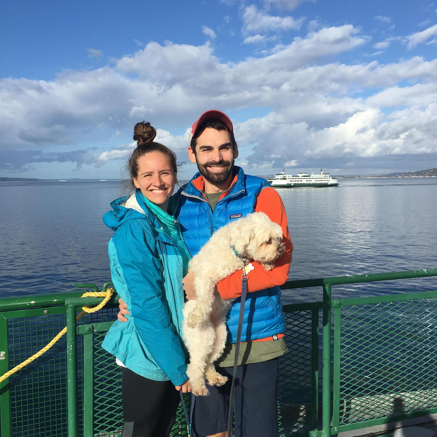 One of our last few days in Seattle, on a ferry with unamused Luna.