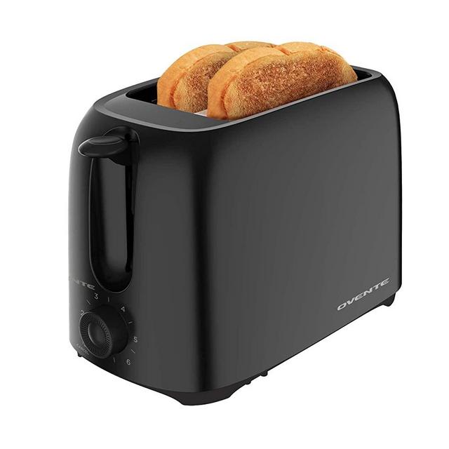 Ovente Electric 2-Slice Toaster Machine with Removable Crumb Tray, 6-Setting Knob for Toasting Bread, Bagel, & Waffle, Compact and Easy to Use, Perfect on Kitchen Countertop, 700 Watt, Black TP2210B