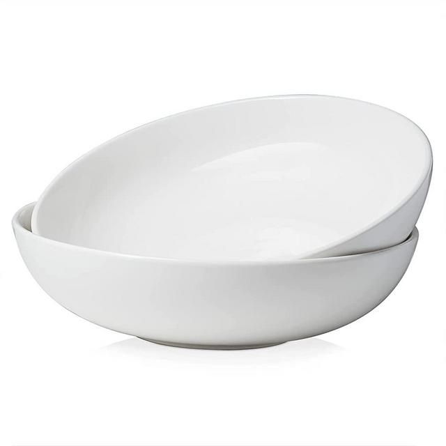 DOWAN 11.5" Large Serving Bowls, 3.2 Qt Salad Bowls for Kitchen, Ceramic Mixing Bowls, Nesting Bowls for Saving Space, Microwave & Dishwasher Safe, Chip Resistant, White Bowls for Serving, Set of 2