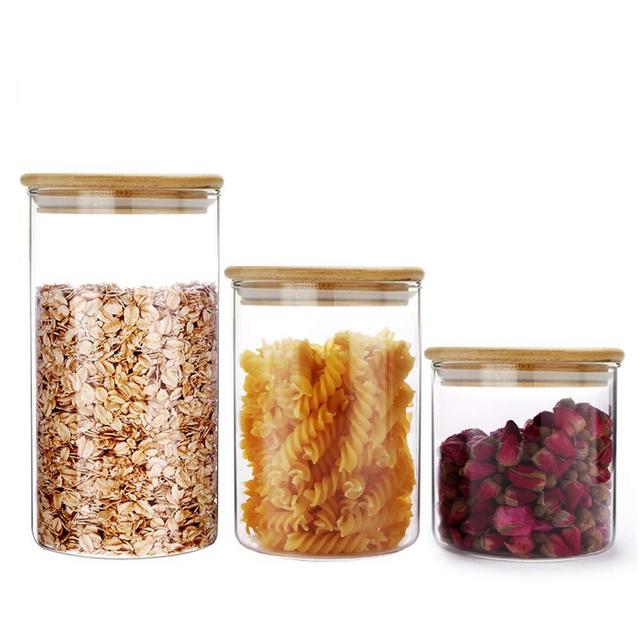 SIXAQUAE Glass Food Storage Containers Jar Seal Bamboo Lids Airtight Canister Organization Sets Stackable…