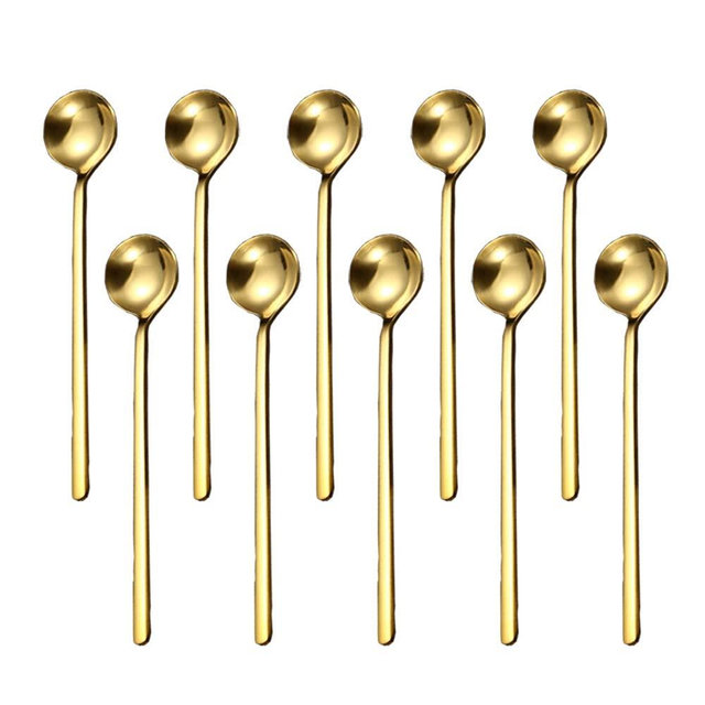 Coffee Spoons Set of 10, Stirring Spoons, Tea Spoons Long Handle, Gold Teaspoons, Gold Spoons, Ice Tea Spoons, Long Spoons for Stirring, Stainless Steel 6.77 Inches Espresso Spoons