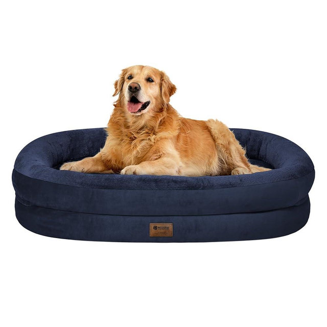 Orthopedic Waterproof Large Dog Bed: Memory Foam Washable Dog Bed with Bolsters - XL Removable Washable Cover for Medium Large Sized Pet - Non-Slip Bottom - Navy