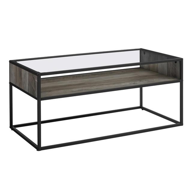 40" Metal and Glass Coffee Table with Open Shelf Gray Wash - Saracina Home