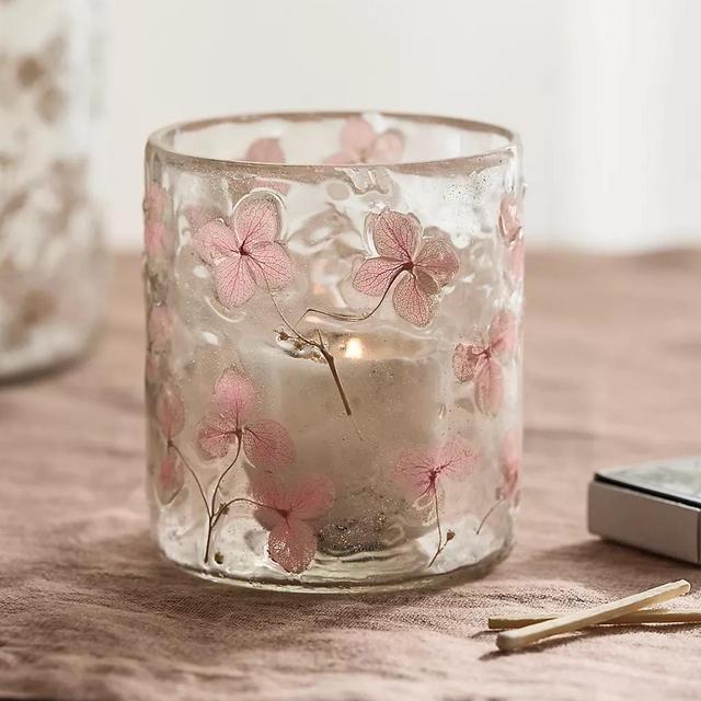 Pressed Hydrangea Glass Hurricane (Small)