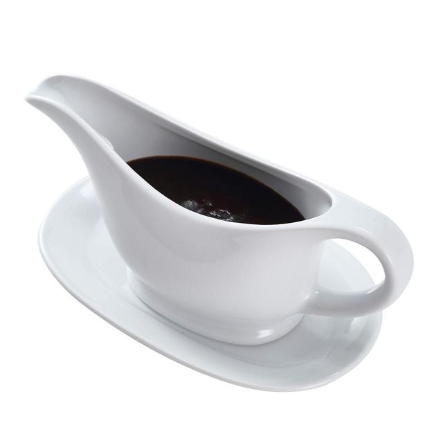 Bruntmor 11 Oz Ceramic Gravy Boat With Tray, White