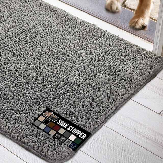 Gorilla Grip Ultra Absorbent Grippy Doormat for Muddy Dog Paws, 48x30 Machine Washable Soak Stopper Rugs Cleaner Floors, Bed Mat for Dirty Dogs, Indoor Entrance Door Rug Pet Bed Mats Gray