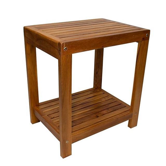 NORDIC STYLE TEAK Wood Shower and Spa Bench with Shelf 18 inch, Indoor and Outdoor Use (Oiled Finish)
