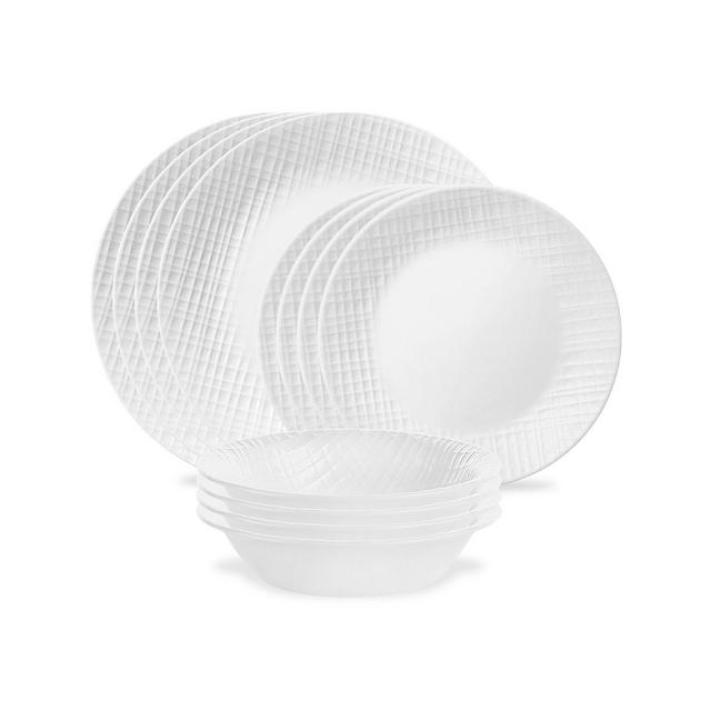 Corelle Embossed Linen Weave 16 Piece Dinnerware Set, Service for 4