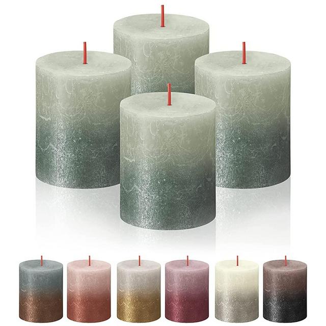 BOLSIUS 4 Pack Foggy Green/Oxid Blue Sunset Rustic Metallic Pillar Candles - 2.75 X 3.25 Inches - Natural Eco-Friendly Plant-Based Wax - Unscented Dripless Smokeless 35 Hour Quality European Candles