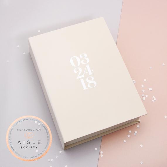 Ivory Instax Photo Guestbook White Lettering Date
