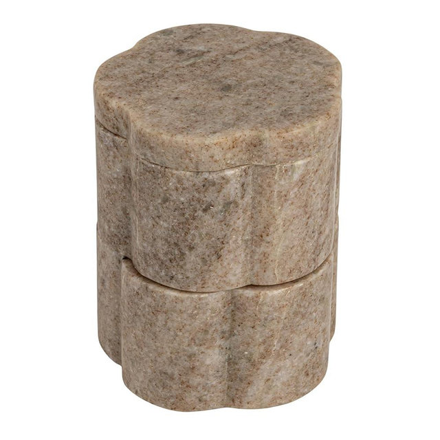 Creative Co-Op 2-Piece Marble Stackable Pinch Pots with Lid, Buff Color