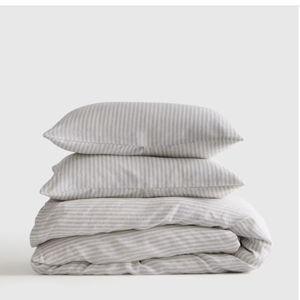 European Linen Duvet Cover Set in Mist/White Stripe