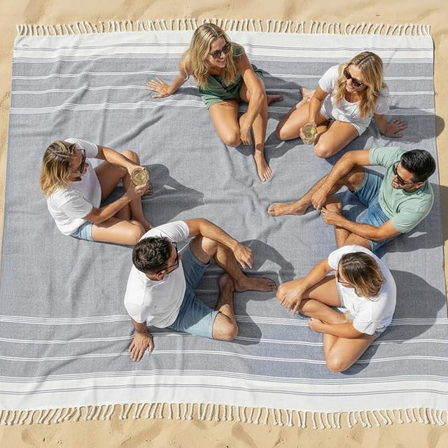 LANE LINEN Camping Blanket - Large Beach Towel, Beach Accessories with Oversized Comfort (82"x82"), Sandproof, Perfect for Seaside Adventures, Park Gatherings, or Family Beach Days – Navy Blazer