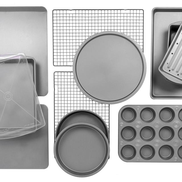 BakerEze 12-Piece Bakeware Set, Muffin Pan, Cookie Sheet, Cake and Loaf Pan, Pizza Pan