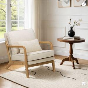 Ora Maison Beige Modern Accent Chair with Lumbar Pillow and Wooden Frame, Perfect for Living Room or Office