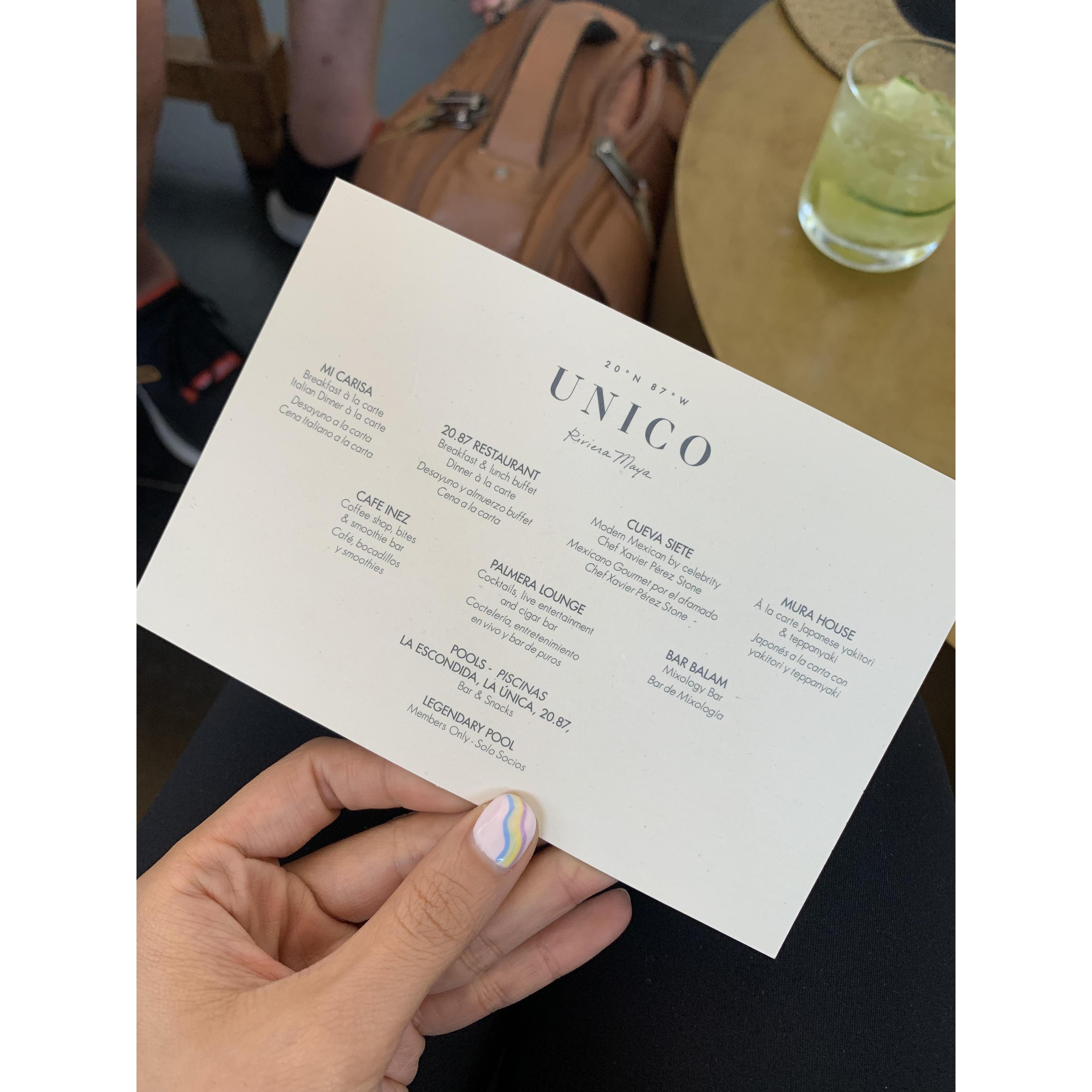 A brief description of all the restaurants on site!