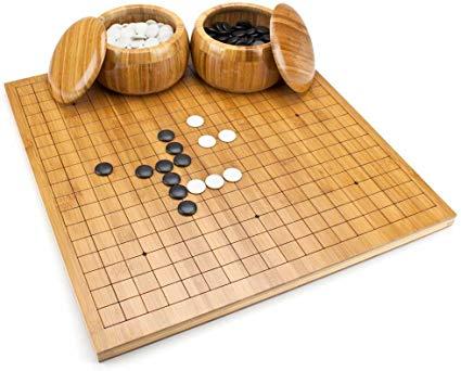 Brybelly Go Set with Reversible Bamboo Go Board | Measures 19x19 & 13x13 and Includes Bowls & Bakelite Stones | 2-Player - Classic Chinese Strategy Board Game