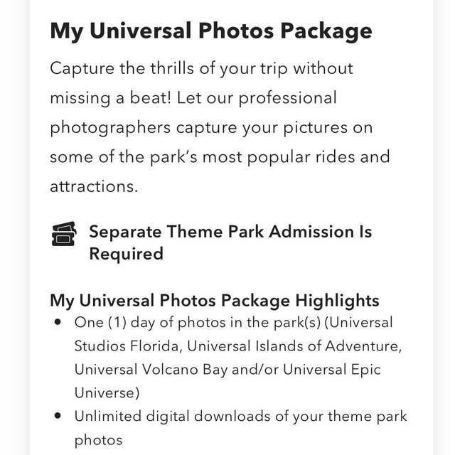 Universal Studios Photo Package
