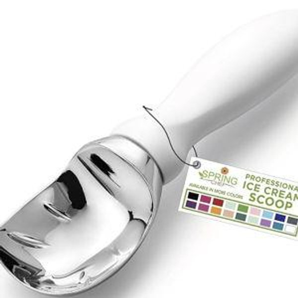 Spring Chef White Commercial Ice Cream Scoop with Comfortable Handle - Heavy Duty Metal Ice Cream Scooper for Frozen Yogurt, Gelato, Sorbet, Melon, Sundae - Dishwasher Safe Kitchen Tool