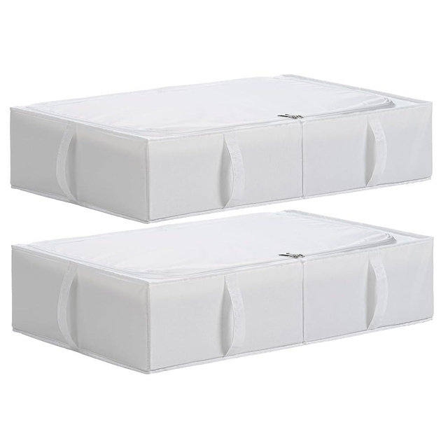 TYEERS Under Bed Storage Containers, Durable Fabric, Washable, Collapsible, Under Bed Storage Bins for Clothes, Blankets, Sheets, Shoes, 27.5x16.5x7 Inches, 2-Pack, White