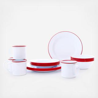 Vintage Enamelware 16-Piece Dinnerware Set, Service for 4