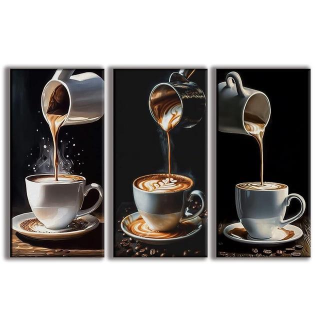 Eowzomk Coffee Bar Wall Decor for Kitchen - Kitchen Canvas Wall Art for Modern Home Dining Room Decor - Framed Ready to Hang 8"X16"x3pcs