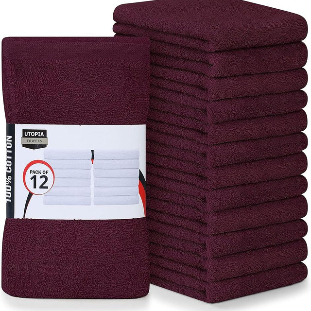 Utopia Towels Kitchen Bar Mops Towels, Pack of 12 Towels - 16 x 19 Inches, 100% Cotton Super Absorbent Burgundy Bar Towels, Multi-Purpose Cleaning Towels for Home and Kitchen Bars
