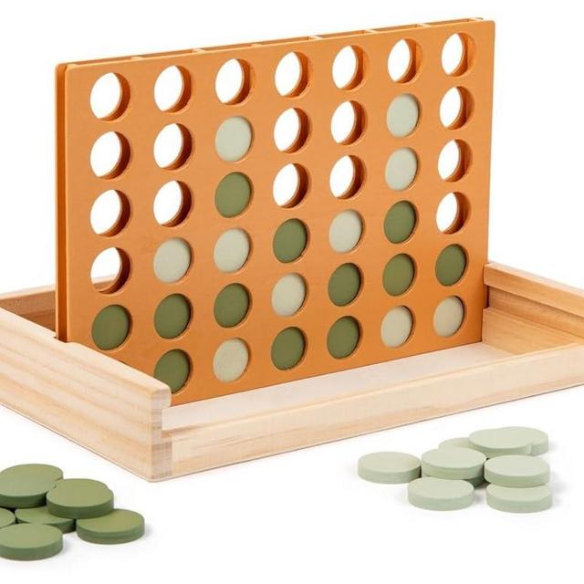 Wooden 4 in a Row Game- Aesthetic Board Games-Wooden Connect Four-Neutral Coffee Table Decor- Portable Travel Games for Kids and Adults-2 Player Games-Kids Toys-Camping Games