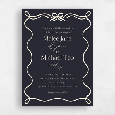 Ebony, Black Wedding Invitation - Alba Portrait