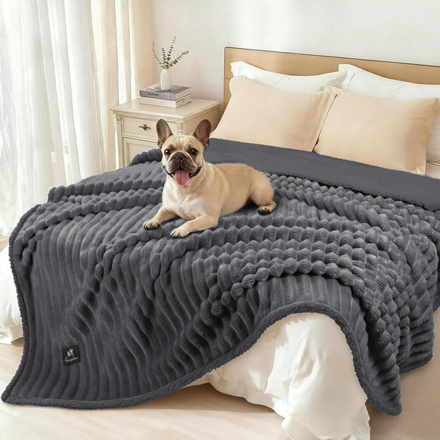 Luciphia Waterproof Dog Blanket for Large Dogs Ultra-Soft Calming Cut Pile Flannel Throw Durable & Warm Furniture Protection for Couch Bed Pet Human Blanket Machine Washable Stone Gray,XL(85''x57'')