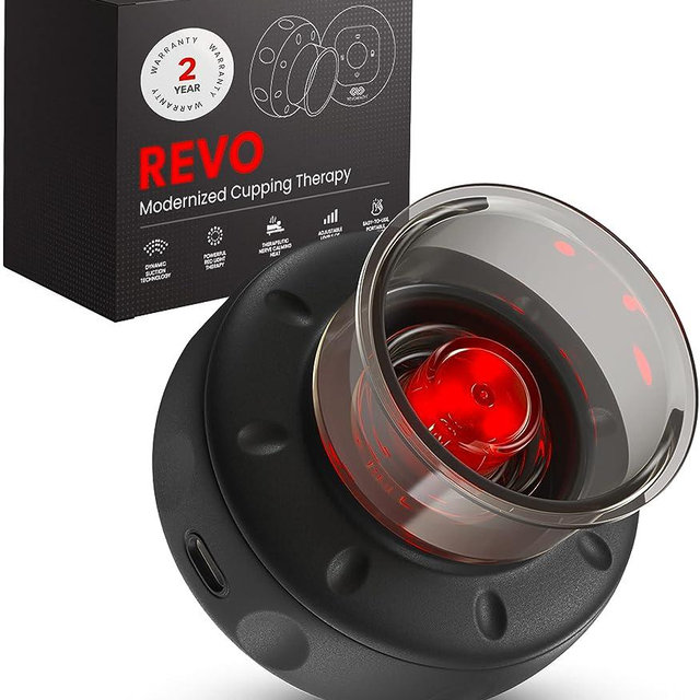REVO the Original 4-in-1 Smart Cupping Therapy Massager with Red Light Therapy for Targeted Pain Relief, Knots, Aches, Muscle Soreness, Circulation and Tighter Skin | Portable Electric Cupping Kit