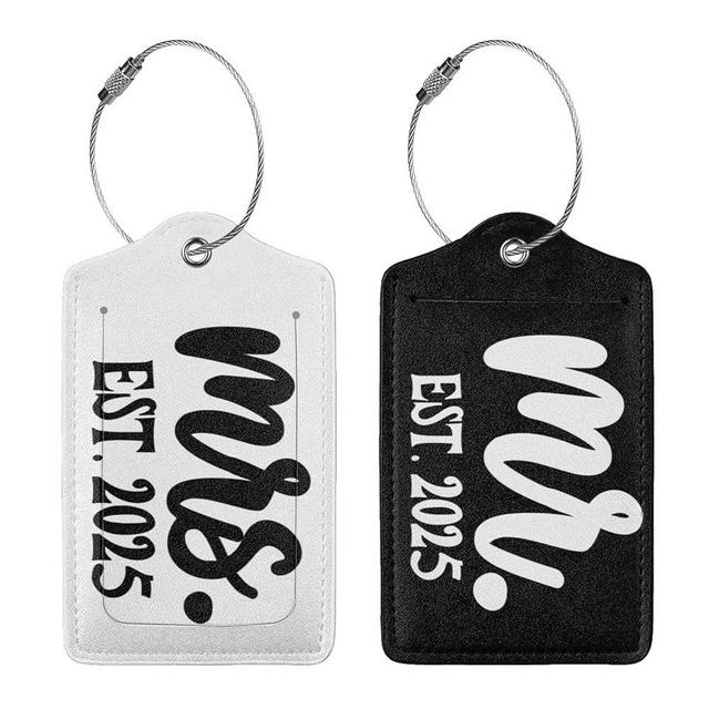 2 Pcs 2025 Mrs Mr Luggage Tag for Suitcase, Steel Loop with Privacy Cover ID Label, Engagement Wedding Gift for Women Men Couple Bride Groom