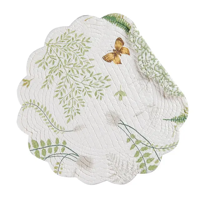 C&F Home 17" Althea Round Scalloped Edge Cotton Quilted Placemats, Set of 4 S/4