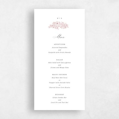 Deep Blush, Pink Wedding Menu - Elaina