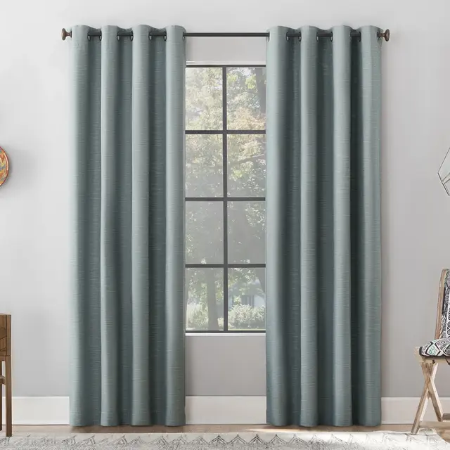 50"x84" Archaeo Total Blackout Textured Linen Blend Grommet Top Curtain Panel Storm Blue: Modern Indoor Noise Reduction