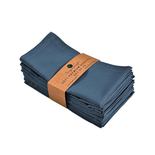 FINGERCRAFT Dinner Cloth Napkins, Cotton Linen Blend Mitered Corner Napkins Cloth 12 Pack Natural Premium Quality for Every Day Use, Parties, Easter, Thanksgiving, Weddings, 18x18 inch Stellar Blue