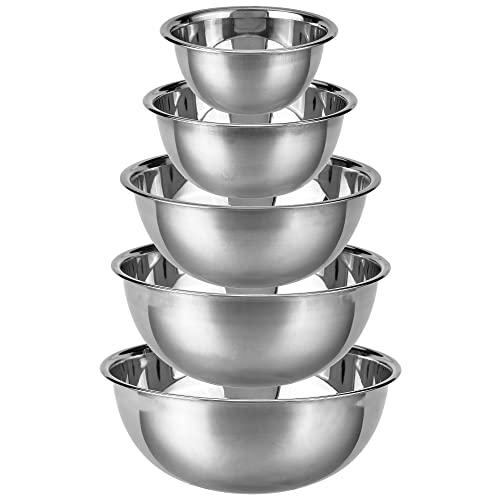 Stainless Steel Mixing Bowls - 5 Pack Top Quality Nesting Baking Supplies for Cooking, Serving, Food Prep - Dishwasher Kitchen Set, Stackable Salad Bowl for Easy Storage by Pinnacle Plate