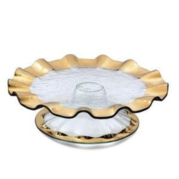 Annieglass Ruffle 14 ¼" pedestal cake plate (5" high)