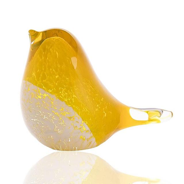 Qf Handmade Bird Blown Glass Figurine Gift for Christmas, Birthday Home Decor Yellow Paper Weight