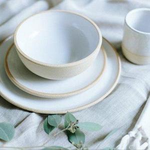Daily Ware: Handmade Pottery Dishes, White Plate Settings With Unglazed Rim, Pottery, Stoneware, Ceramic Dinnerware Sets