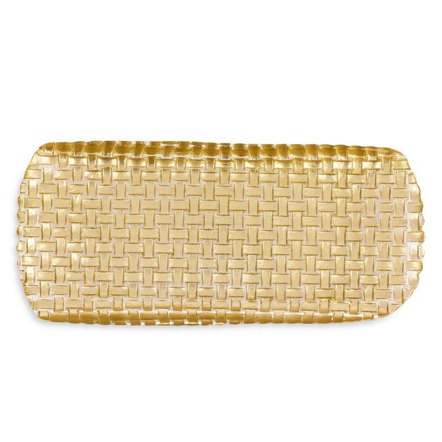 VIETRI Rufolo Glass Gold Basketweave Large Rectangular Tray