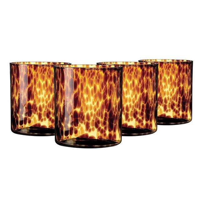 Joseph Sedgh Collection Tortoise Shell DOF Lowball Glass Set of 4 – 10.15 oz Borosilicate Whiskey & Cocktail Glasses – Stylish, Lead-Free, Dishwasher Safe – Gift Box Included