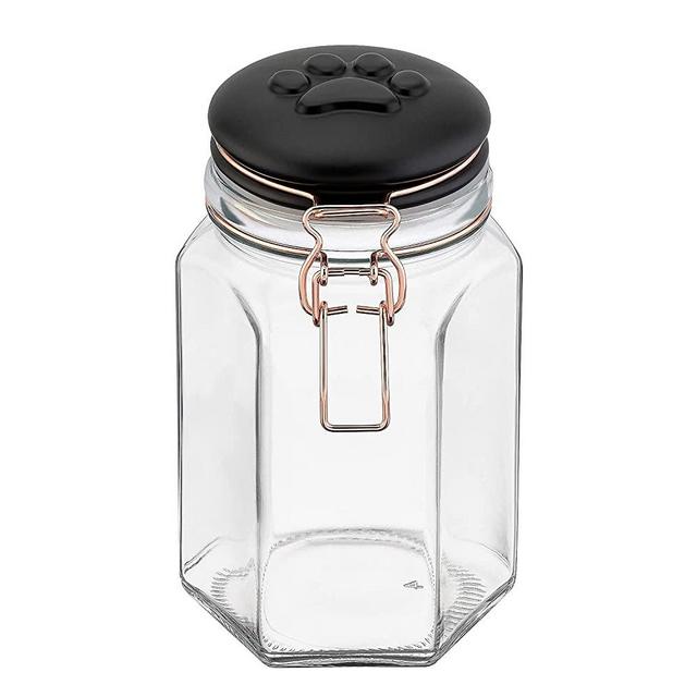Amici Pet Bernese Clear with Black Lid 40 oz Glass Treats Canister, Single Container