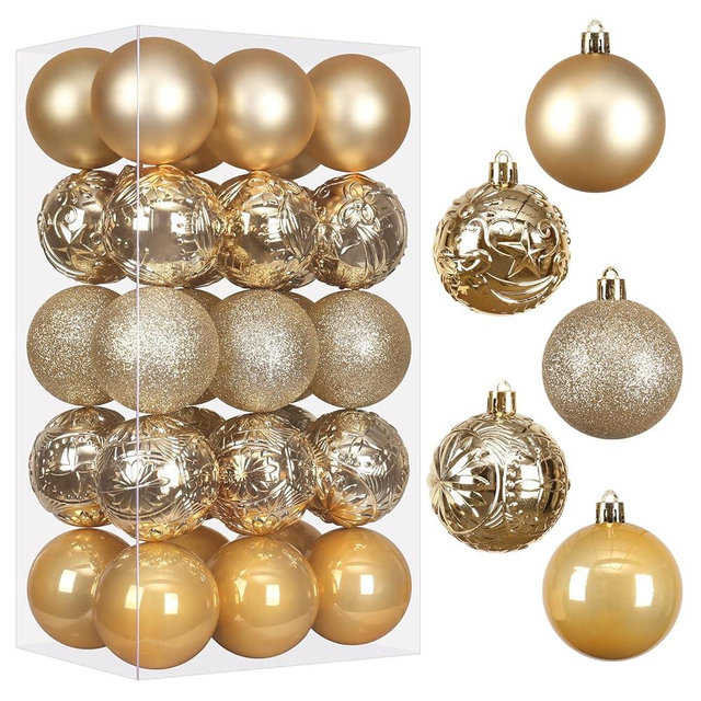 RoseCraft 30PCS Christmas Ball Ornaments, 2.36" Gold Shatterproof Ornaments Set for Christmas Tree Hanging Decorations, for Home Holiday Xmas Party Decor.