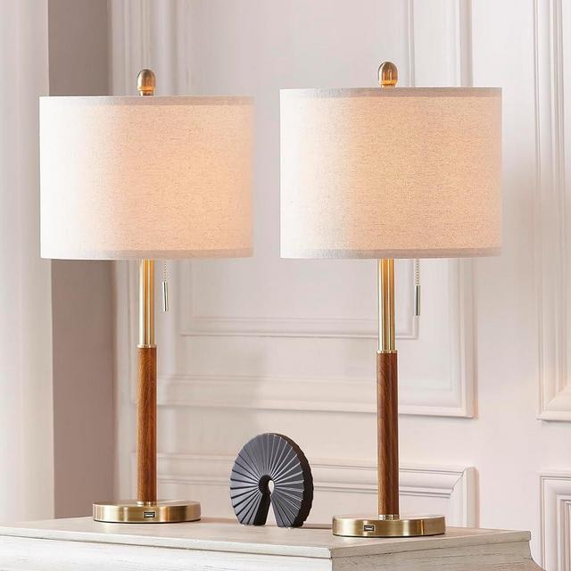YAMEIWAN 28" Gold Bedside Lamps Set of 2 for Bedroom - Modern Table Lamp with USB Charging Port for Living Room End Table - Nightstand Lamp with 3-Way Dimmable and Pull Chain Switch