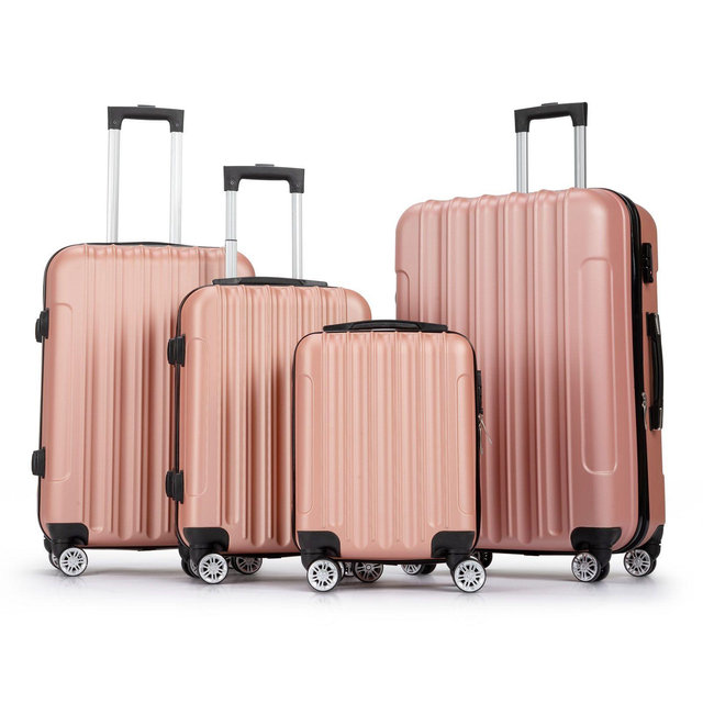 Karl Home 4 Piece Luggage Sets, 16 inch 20 inch 24 inch 28 inch ABS Durable Suitcase Sets Double Wheels TSA Lock Pink
