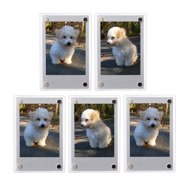 FoRapid 3" 2-Sided Clear Acrylic Refrigerator Magnetic Photo Frame - Frameless Display Compatible with Fujifilm Instax Mini 9 8 8+ 2x3 Photo (5 Pieces)