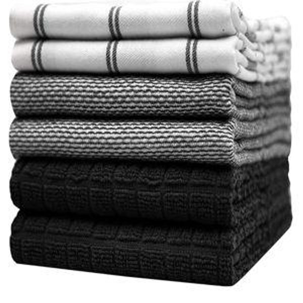 Premium Kitchen Towels (20”x 28”, 6 Pack) | Large Cotton Kitchen Hand Towels | Flat & Terry Dish Towel | Highly Absorbent Tea Towels Set with Hanging Loop | Tan