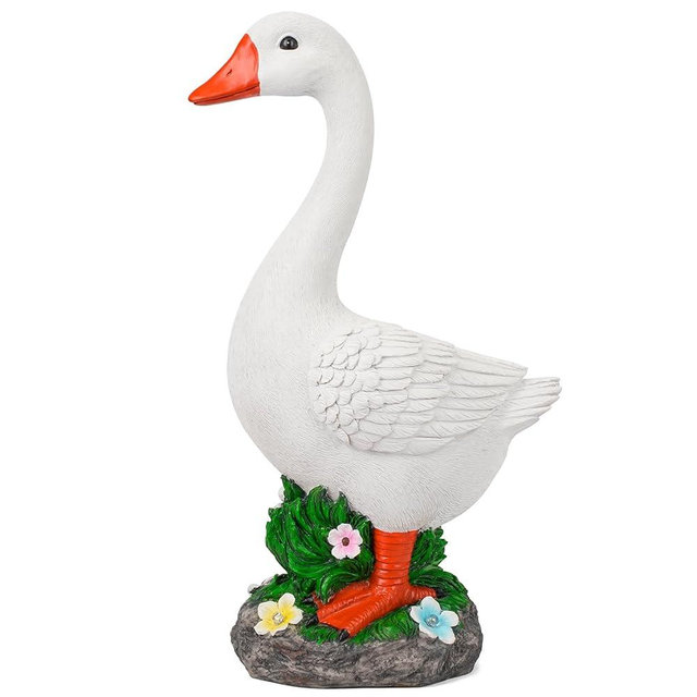 Large Porch Goose Statue with Solar Garden Light,20 Inch Realistic Hand-Painted Goose Sculpture, All-Weather Resin Outdoor Decor for Garden, Yard, Patio, Fits Standard Goose and Duck Outfits,White